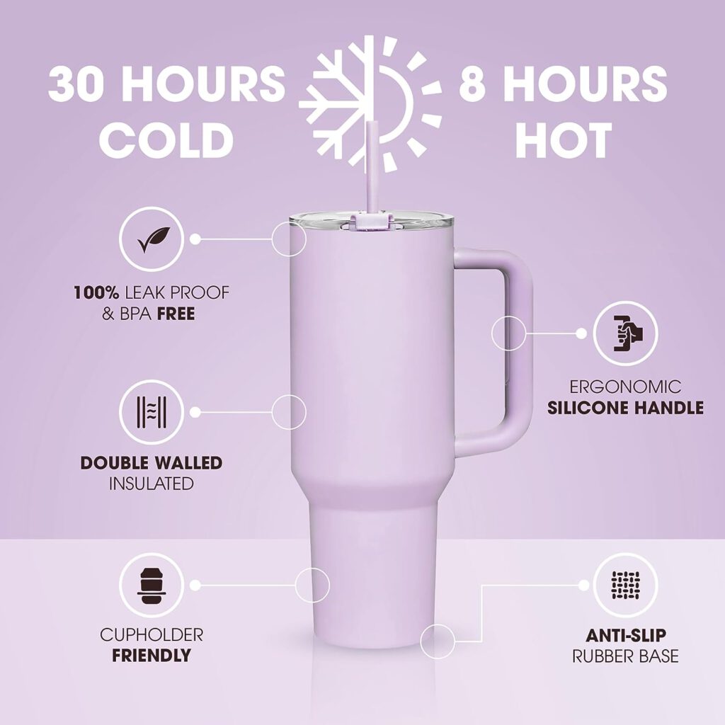 Amazon.com | osse 40oz Tumbler with Handle and Straw Lid | Double Wall Vacuum Reusable Stainless Steel Insulated Water Bottle Travel Mug Cup | Modern Insulated Tumblers Cupholder Friendly (Orchid): Tumblers  Water Glasses
