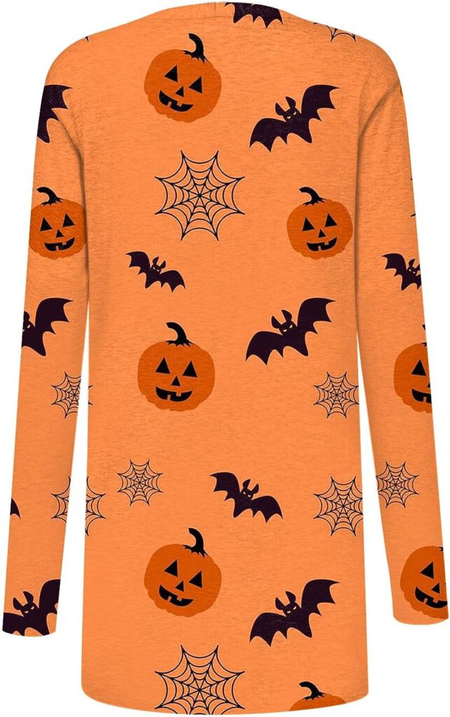 Halloween Cardigan for Women Pumpkin Knitting Cardigans Long Sleeve Fall Open Front Cardigan Sweaters Outwear Coat