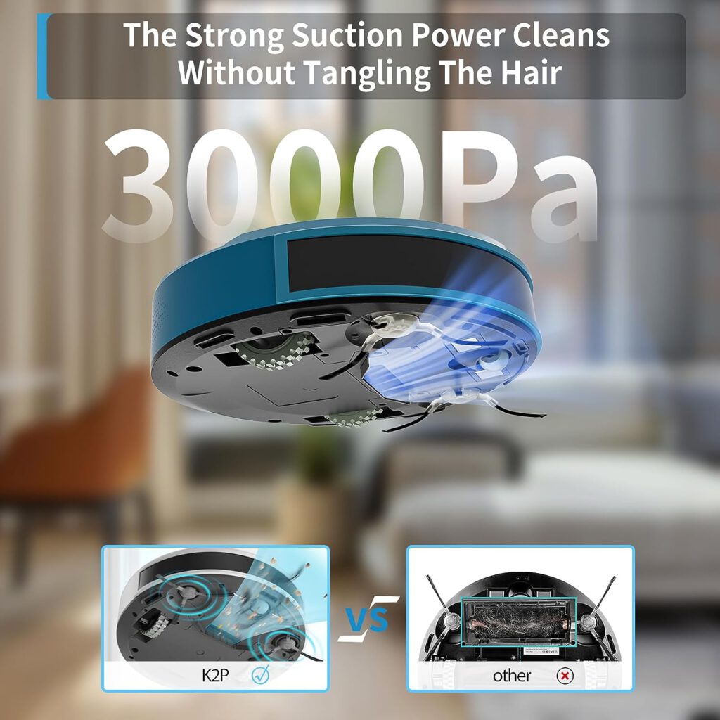 OKP Robot Vacuum, APP Control, Suction Power 3000 Pa, Runtime 150 Min, WiFi Enabled Robot Vacuum Cleaner, Optimized for Carpet, Pet Hair, and Hard Floors, Vacuum Cleaner Robot with Charging Dock