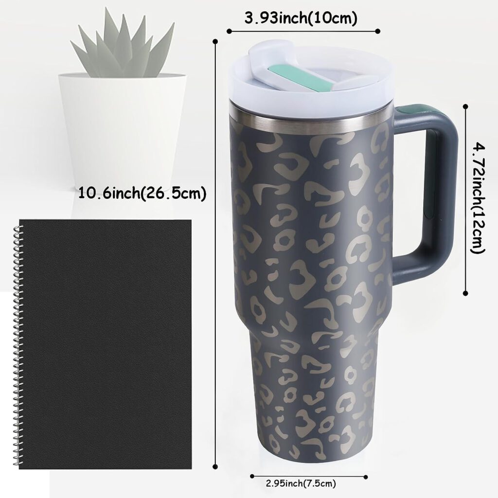 Oserlo 40 oz Tumbler Leopard Bottle Travel Mug with Handle and Straw Lid Double Layer Reusable Insulated Vacuum Cup Stainless Steel Travel Tumbler Mug for Hot and Cold Beverages, Dishwasher Safe