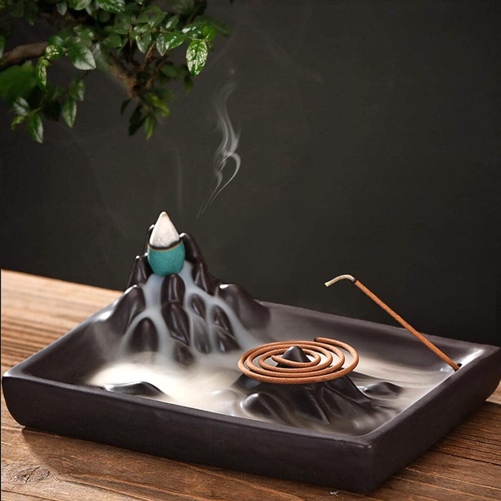 Backflow Incense Holder, Ceramic Incense Waterfall Burner, Mountains Waterfall Incense Burner Set with Sticks, Cones, Aromatherapy Ornament Home Décor